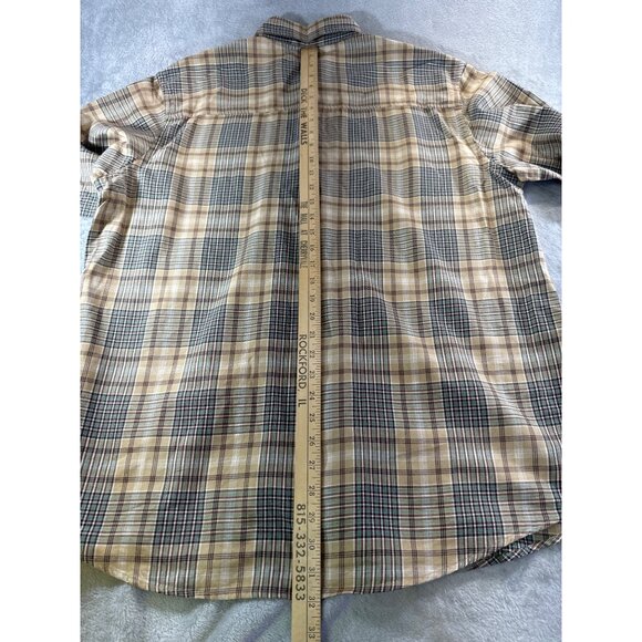 Ecko Unlimited mens Large Plaid Button-Up Short Sleeve tan multi color - Picture 14 of 16